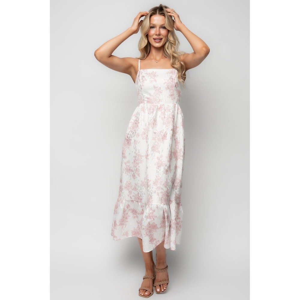Baltic Born Cherie Jacquard Dress in Off White and Pink Floral Size Large